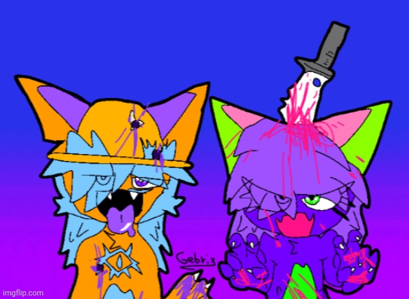 Fentanyl style drawing I was requested [TW: poorly drawn oddly colored blood] (traced over a femtanyl thumbnail idk which one) | made w/ Imgflip meme maker