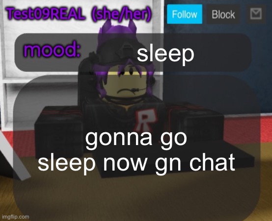 Test09 Jane Doe temp v2 | sleep; gonna go sleep now gn chat | image tagged in test09 jane doe temp v2 | made w/ Imgflip meme maker