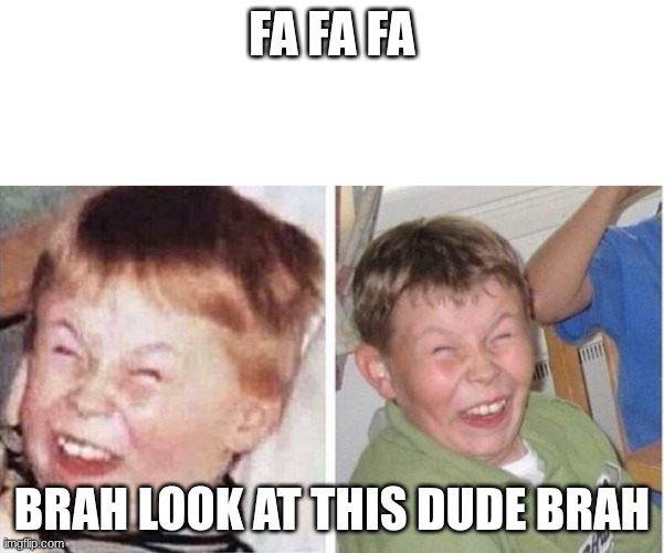 Fake laugh | FA FA FA; BRAH LOOK AT THIS DUDE BRAH | image tagged in fake laugh | made w/ Imgflip meme maker