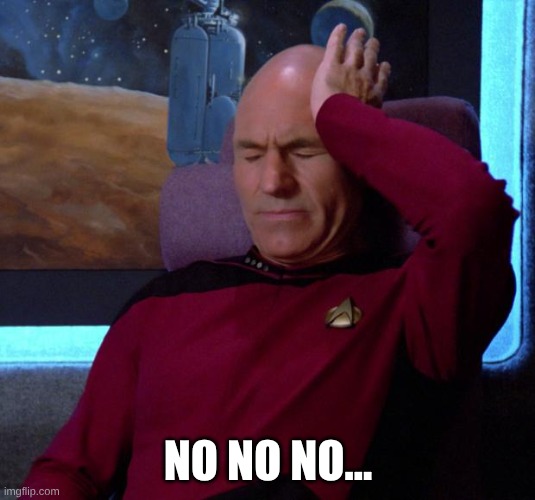 NO NO NO... | image tagged in picard headache | made w/ Imgflip meme maker