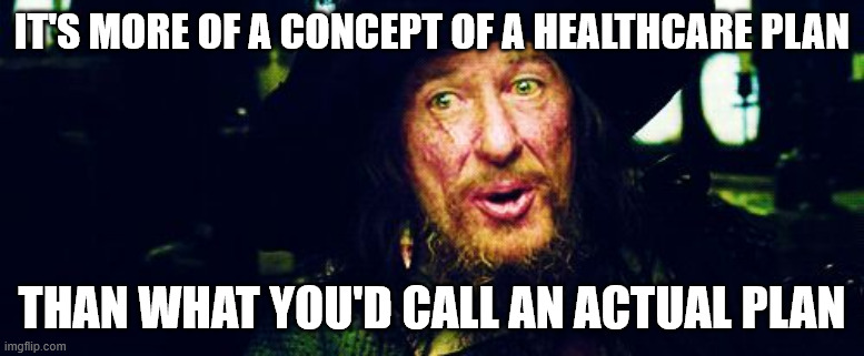 Barbossa Guidelines | IT'S MORE OF A CONCEPT OF A HEALTHCARE PLAN; THAN WHAT YOU'D CALL AN ACTUAL PLAN | image tagged in barbossa guidelines | made w/ Imgflip meme maker