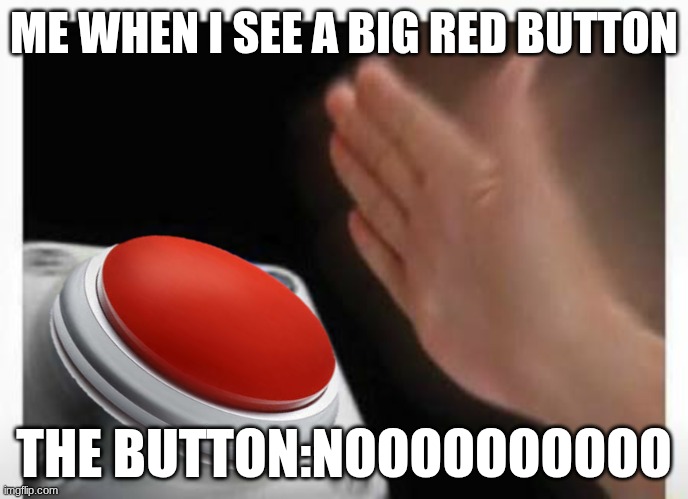 Big red button | ME WHEN I SEE A BIG RED BUTTON; THE BUTTON:NOOOOOOOOOO | image tagged in big red button | made w/ Imgflip meme maker