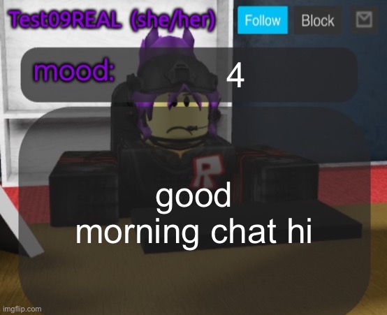 Test09 Jane Doe temp v2 | 4; good morning chat hi | image tagged in test09 jane doe temp v2 | made w/ Imgflip meme maker