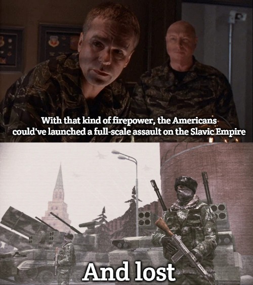 Slavic-American War | With that kind of firepower, the Americans could've launched a full-scale assault on the Slavic Empire; And lost | image tagged in stargate,new slavic russian federation,slavic-american war | made w/ Imgflip meme maker