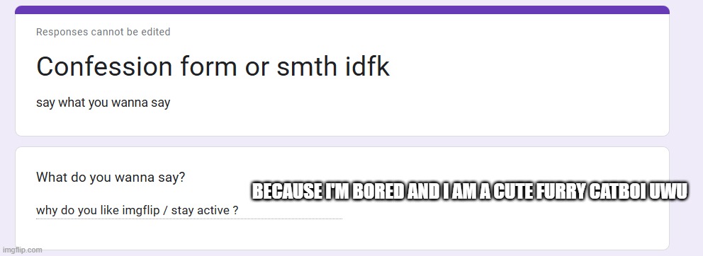 BECAUSE I'M BORED AND I AM A CUTE FURRY CATBOI UWU | made w/ Imgflip meme maker