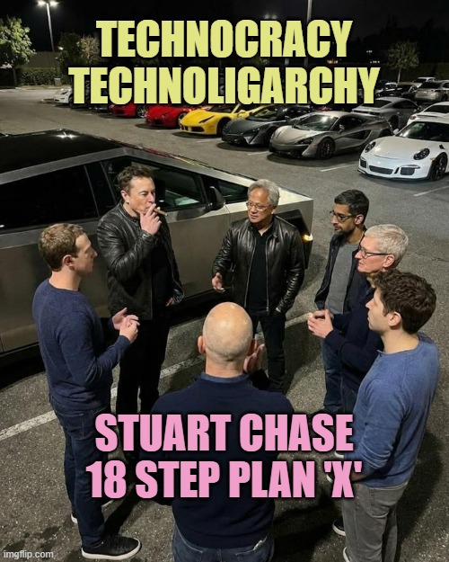 GLOBAL FRONTIERS IN Technology & Innovation - C4IR, *allegedly | TECHNOCRACY
TECHNOLIGARCHY; STUART CHASE
18 STEP PLAN 'X' | image tagged in tech ceos,techno,oligarchy,globalism,energy,social credit | made w/ Imgflip meme maker
