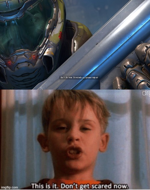 Doomguy be like | image tagged in gotta make more of these,home alone,kevin mccallister,doom slayer,doom eternal | made w/ Imgflip meme maker