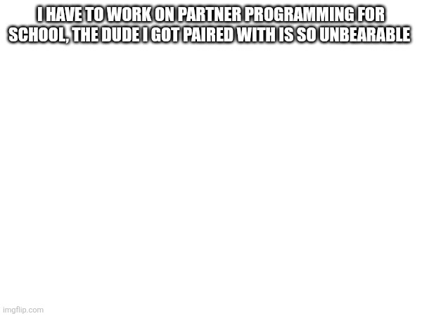 Announcement temp coming soon | I HAVE TO WORK ON PARTNER PROGRAMMING FOR SCHOOL, THE DUDE I GOT PAIRED WITH IS SO UNBEARABLE | made w/ Imgflip meme maker