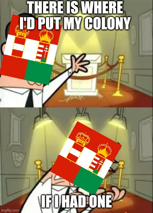 Austria-Hungary was an empire but never had colonies. | THERE IS WHERE I'D PUT MY COLONY; IF I HAD ONE | image tagged in memes,this is where i'd put my trophy if i had one | made w/ Imgflip meme maker