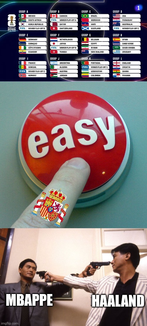 FIFA World Cup 2026 Final Draw Results | HAALAND; MBAPPE | image tagged in the easy button,guns in each other's faces,world cup,soccer,football,memes | made w/ Imgflip meme maker