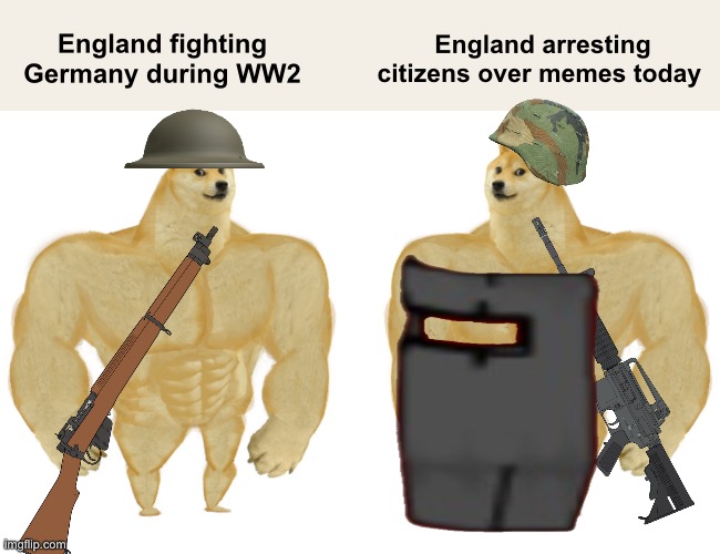 Freedom LOL | England arresting citizens over memes today; England fighting Germany during WW2 | image tagged in politics lol,memes,derp,progressives | made w/ Imgflip meme maker