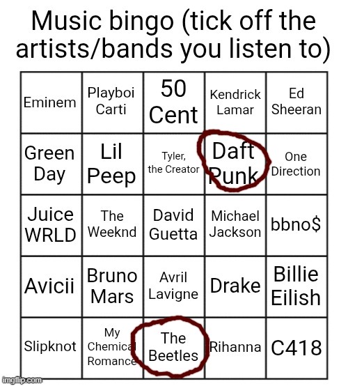 Music bingo | image tagged in music bingo | made w/ Imgflip meme maker