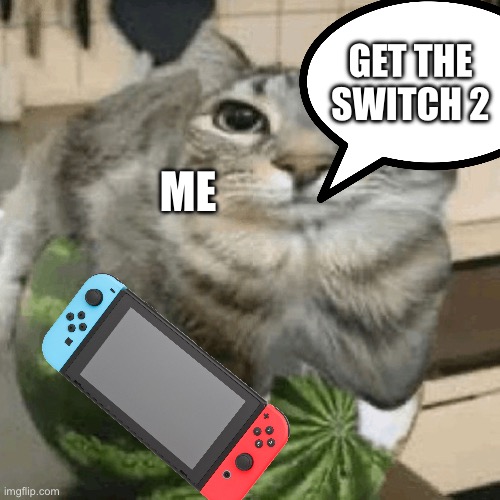 Cat on melon | GET THE SWITCH 2; ME | image tagged in cat on melon | made w/ Imgflip meme maker