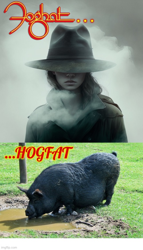 Hogfat, a great name for a Foghat cover band… | …; …HOGFAT | image tagged in classic rock,hard rock,foghat,hogfat,reversed | made w/ Imgflip meme maker