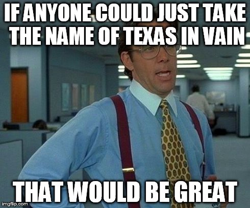 That Would Be Great if you mess with Texas. | IF ANYONE COULD JUST TAKE THE NAME OF TEXAS IN VAIN THAT WOULD BE GREAT | image tagged in memes,that would be great | made w/ Imgflip meme maker