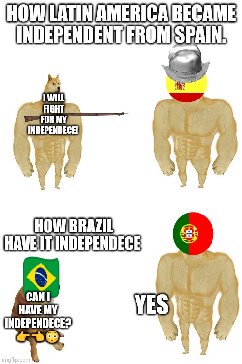 HOW LATIN AMERICA BECAME INDEPENDENT FROM SPAIN. I WILL FIGHT FOR MY INDEPENDECE! HOW BRAZIL HAVE IT INDEPENDECE; CAN I HAVE MY INDEPENDECE? 👉👈😳; YES | image tagged in blank white template | made w/ Imgflip meme maker