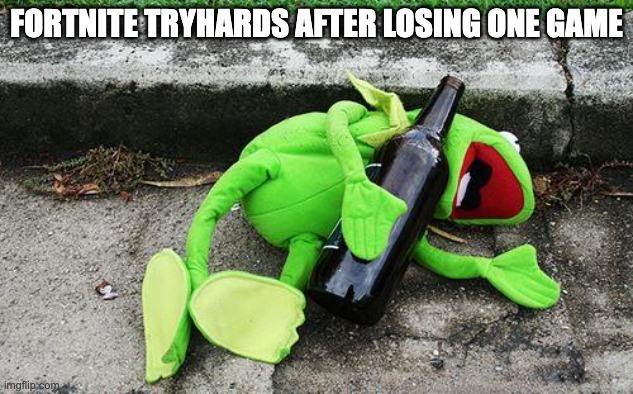 Bro's not gonna recover | FORTNITE TRYHARDS AFTER LOSING ONE GAME | image tagged in drunk kermit | made w/ Imgflip meme maker