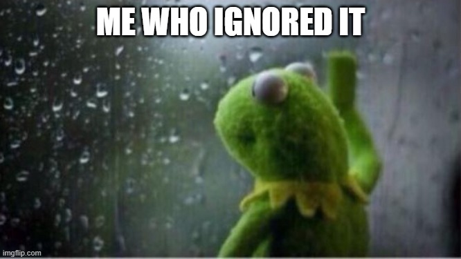 Kermit rain | ME WHO IGNORED IT | image tagged in kermit rain | made w/ Imgflip meme maker