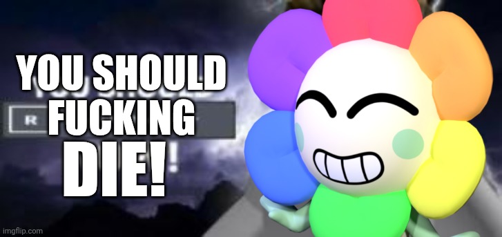 YOU SHOULD FUCKING DIE! (that one faceless shrimp retake be like) | YOU SHOULD
FUCKING; DIE! | image tagged in you should reset character now | made w/ Imgflip meme maker