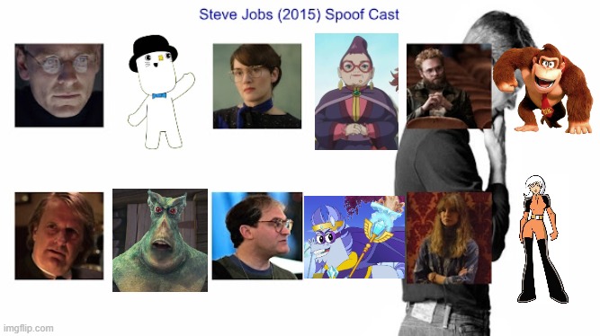 Credit to Mico the Ninjago Fan 2024 for this used | image tagged in meme,memes,spoof cast,steve jobs,characters,roles | made w/ Imgflip meme maker