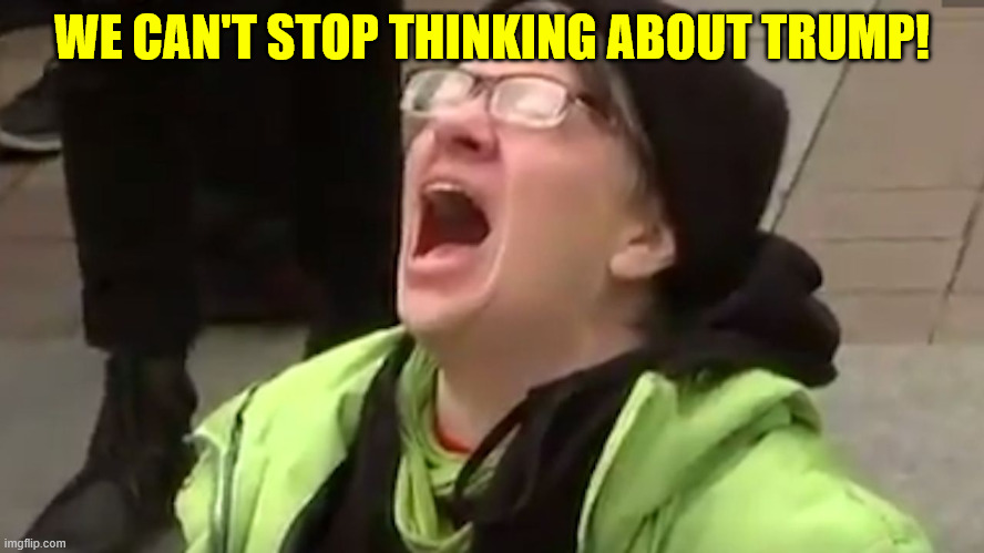 Screaming Liberal  | WE CAN'T STOP THINKING ABOUT TRUMP! | image tagged in screaming liberal | made w/ Imgflip meme maker