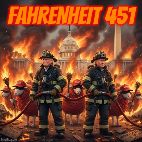Fahrenheit 451 | DONALD TRUMP VLADMIR PUTIN AND ALL OF MAGA ARE PUROMANIAC HOMOSEXUAL TERRORISTS; FAHRENHEIT 451 | image tagged in fahrenheit 451,trump,maga,firestarter,putin,january 6 | made w/ Imgflip meme maker