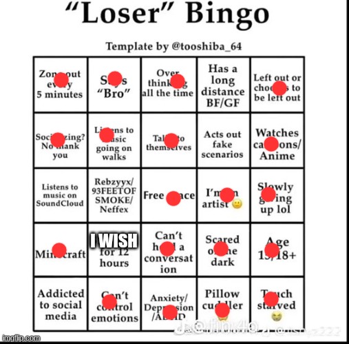 loser bingo | I WISH | image tagged in loser bingo | made w/ Imgflip meme maker