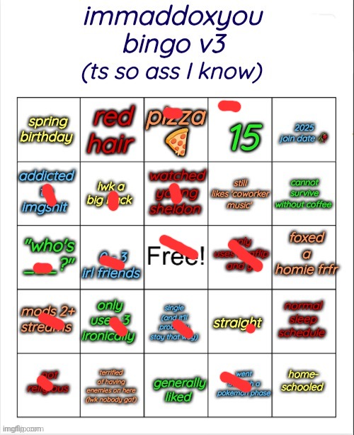 immaddoxyou bingo v3 | image tagged in immaddoxyou bingo v3 | made w/ Imgflip meme maker
