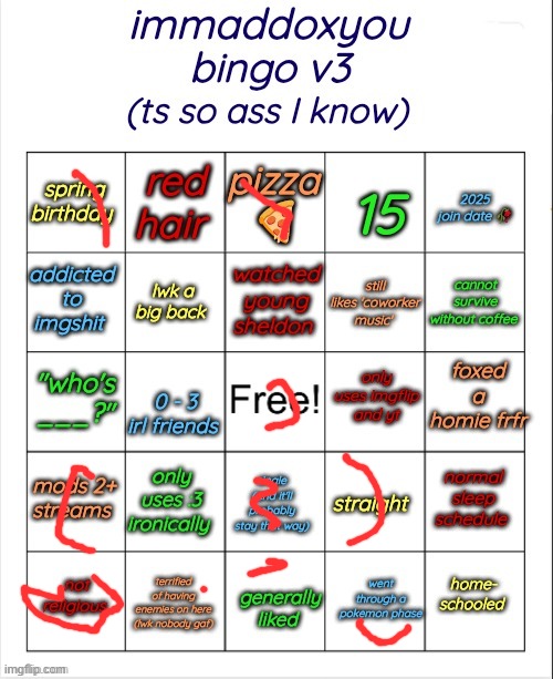 immaddoxyou bingo v3 | image tagged in immaddoxyou bingo v3 | made w/ Imgflip meme maker