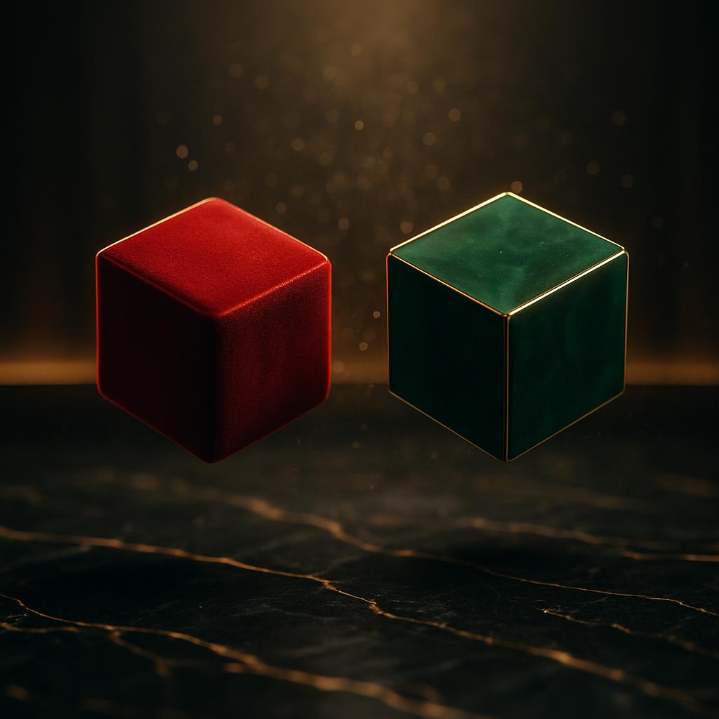 A slow-motion cinematic reveal of two premium cubes, one rich ve Blank Meme Template