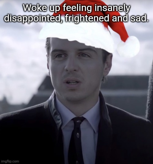 Average day | Woke up feeling insanely disappointed, frightened and sad. | image tagged in merry crisis | made w/ Imgflip meme maker