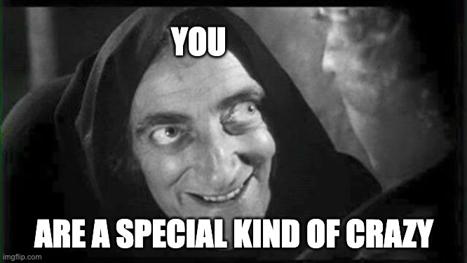 Marty Feldman | YOU; ARE A SPECIAL KIND OF CRAZY | image tagged in marty feldman | made w/ Imgflip meme maker