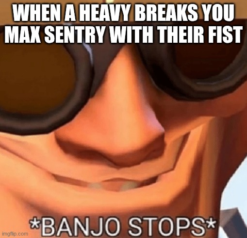 Banjo Stops | WHEN A HEAVY BREAKS YOU MAX SENTRY WITH THEIR FIST | image tagged in banjo stops | made w/ Imgflip meme maker