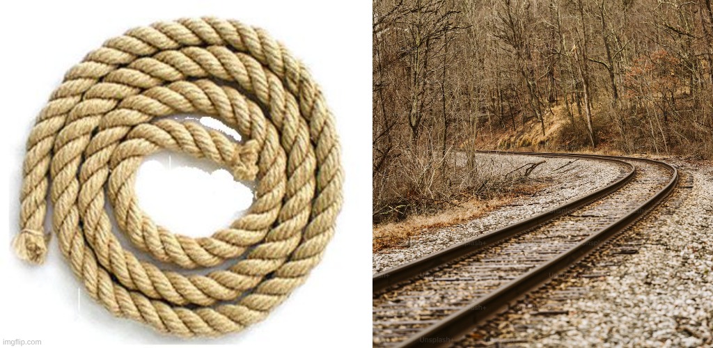 image tagged in rope,train tracks | made w/ Imgflip meme maker