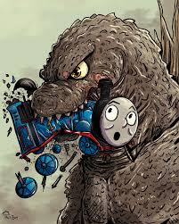 Godzilla eating Thomas Blank Meme Template