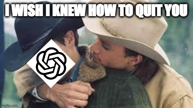 Cancel ChatGPT subscription | I WISH I KNEW HOW TO QUIT YOU | image tagged in brokeback mountain | made w/ Imgflip meme maker