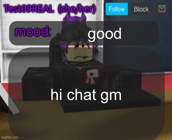 Test09 Jane Doe temp v2 | good; hi chat gm | image tagged in test09 jane doe temp v2 | made w/ Imgflip meme maker