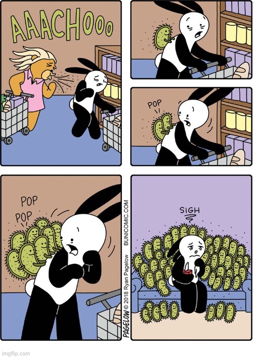 Bunni Comics | image tagged in comics,bunni comics,store,sneeze,germs,sick | made w/ Imgflip meme maker