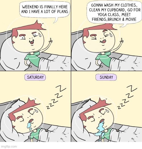 Big plans… | image tagged in comics,the weekend,big plans,tired | made w/ Imgflip meme maker