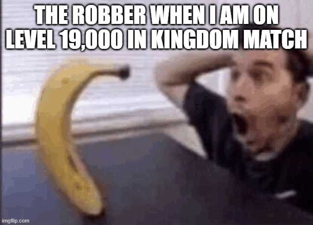 THE ROBBER WHEN I AM ON LEVEL 19,000 IN KINGDOM MATCH | image tagged in right-side up banana | made w/ Imgflip meme maker