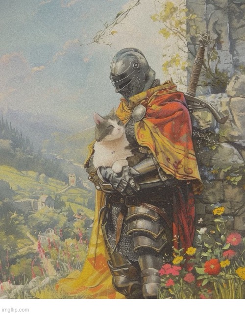 A knight and his squire… | image tagged in cats,knight,hero | made w/ Imgflip meme maker
