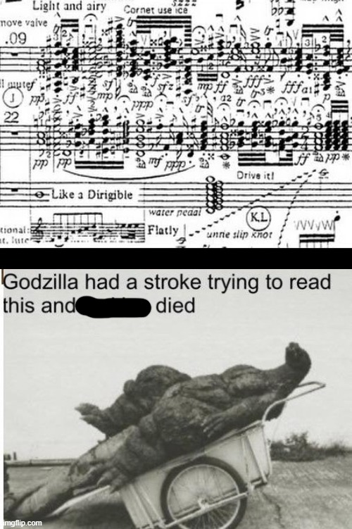 Worlds hardest sheet music | image tagged in godzilla | made w/ Imgflip meme maker