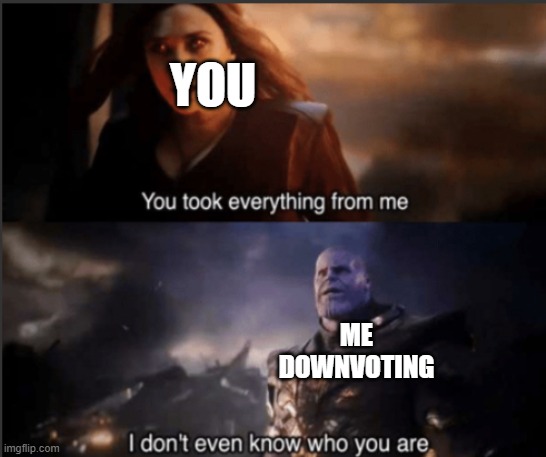 You took everything from me | YOU ME DOWNVOTING | image tagged in you took everything from me | made w/ Imgflip meme maker