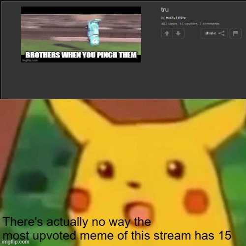 Huh | There's actually no way the most upvoted meme of this stream has 15 | image tagged in memes,surprised pikachu,funny,fun,most upvoted,stop reading the tags | made w/ Imgflip meme maker