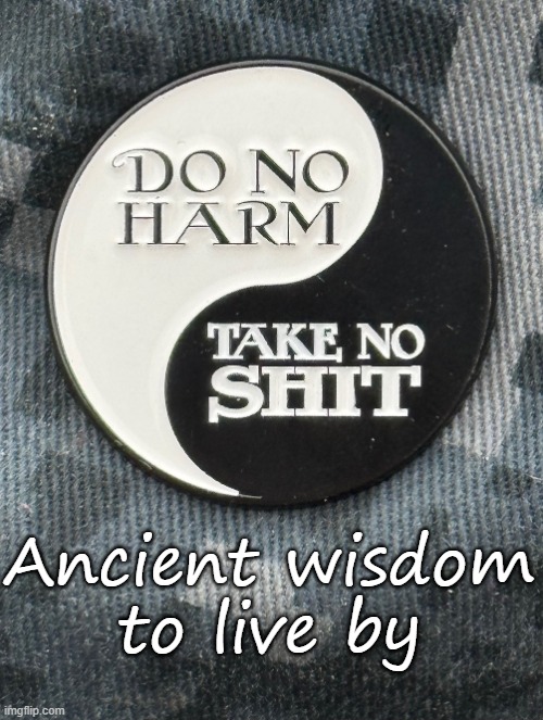 Yin-Yang Wisdom Do No Harm Take No Sh*t | Ancient wisdom
to live by | image tagged in yin-yang do no harm take no sh t,philosophy,funny,humor,life | made w/ Imgflip meme maker