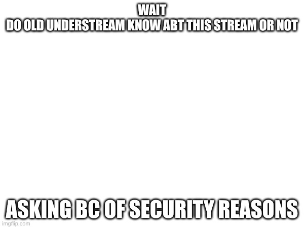 i cant post in this stream on my main so i made an alt | WAIT
DO OLD UNDERSTREAM KNOW ABT THIS STREAM OR NOT; ASKING BC OF SECURITY REASONS | image tagged in funny,funny not funny | made w/ Imgflip meme maker