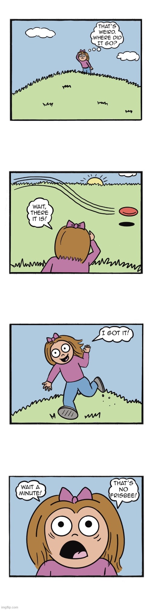 image tagged in human,sally,searching,frisbee,flying,wait what | made w/ Imgflip meme maker