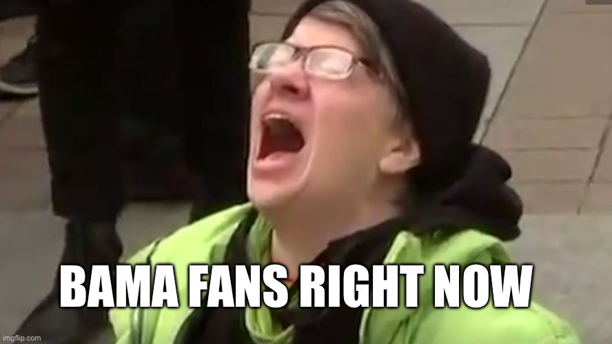Triggered leftist | BAMA FANS RIGHT NOW | image tagged in triggered leftist | made w/ Imgflip meme maker