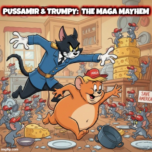 MAGA MAYHEM | PUSSAMIR & TRUMPY:  THE MAGA MAYHEM PUSSAMIR & TRUMPY:  THE MAGA MAYHEM | image tagged in trump,putin,maga,tom and jerry,mayhem,rats | made w/ Imgflip meme maker