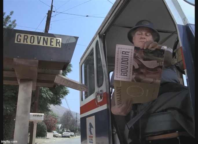 What salacious reading! template | image tagged in dark night of the scarecrow,creepy postman,mail delivery,mailbox | made w/ Imgflip meme maker